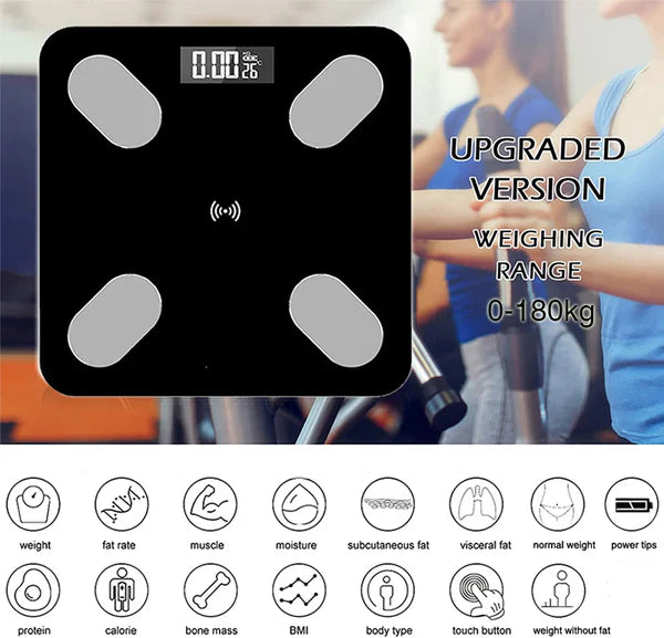 1+1 GRATIS Báscula Inteligente, Conexión Bluetooth, Pantalla LCD, Mide Indicadores Corporales, de Vidrio Templado