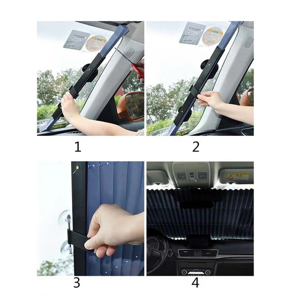 1+1 GRATIS: Parasoles para Auto Tipo Acordeón, Universal, Retráctil, con Fijación por Ventosas, 65 cm
